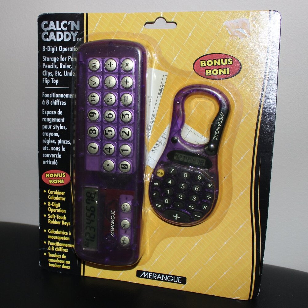 3/$77❤️vintage Merangue Calc'n Caddy Stationery Pencil Box +Carabiner Calculator